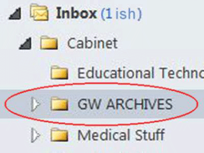 Network -> Open GroupWise Inbox -> Cabinet -> New Folder (GW Archives
