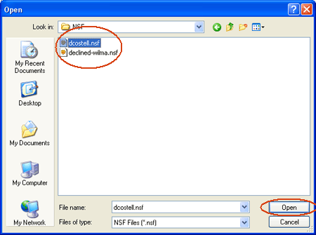 Select source NSF file