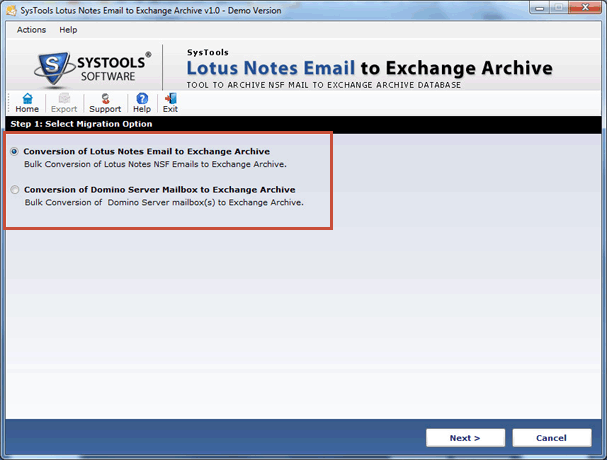 Migrate NSF to Exchange Archive screenshot