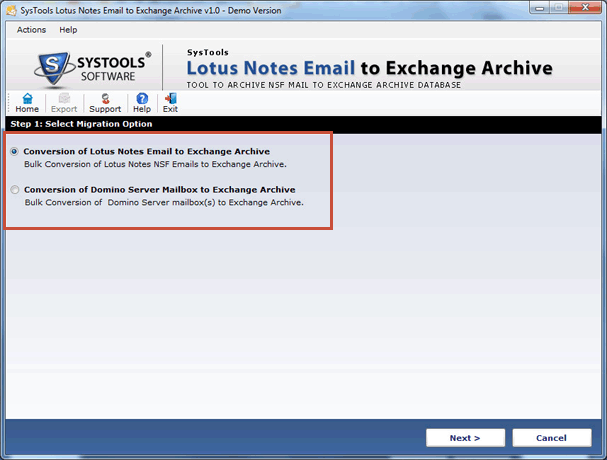 Lotus Notes Emails to Exchange Archive screenshot