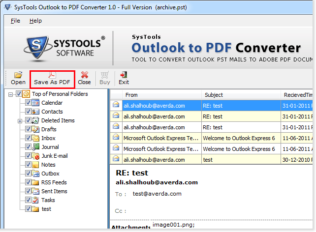 Outlook PST to PDF Converter screenshot