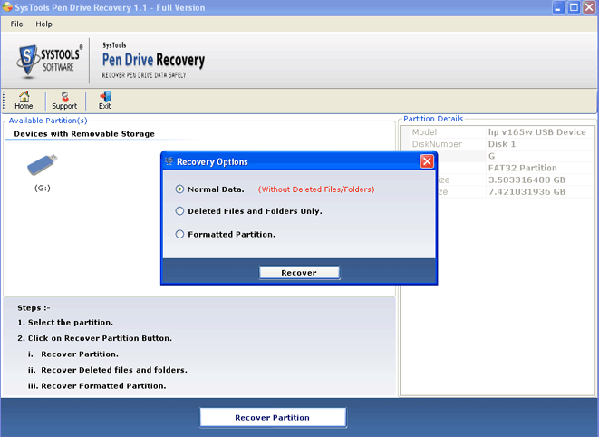 select Pen drive recovery options