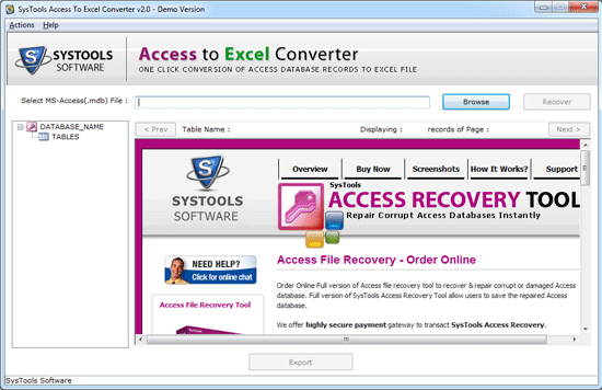 Systools Access to Excel screenshot
