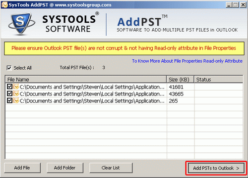 Import Multiple PST Files into Outlook screenshot