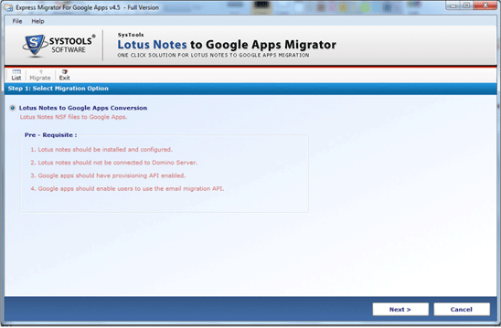 Lotus Notes Google Apps Migration screenshot