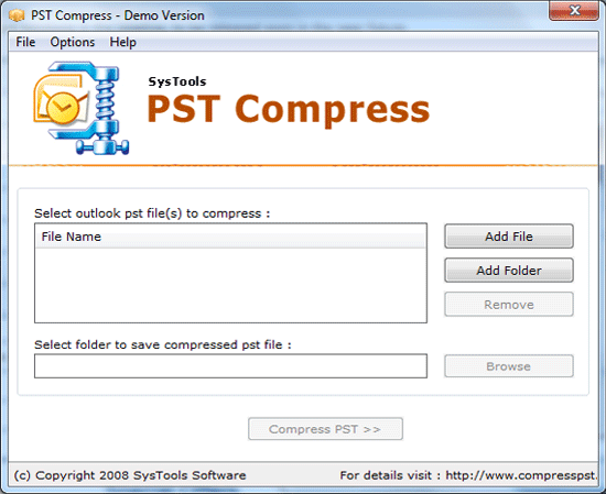 Utility to Compress PST Files screenshot