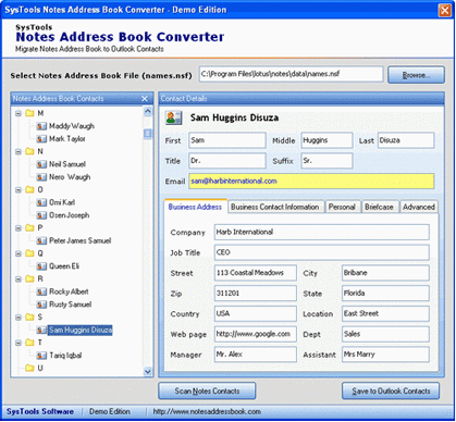 Notes Contacts to Outlook software
