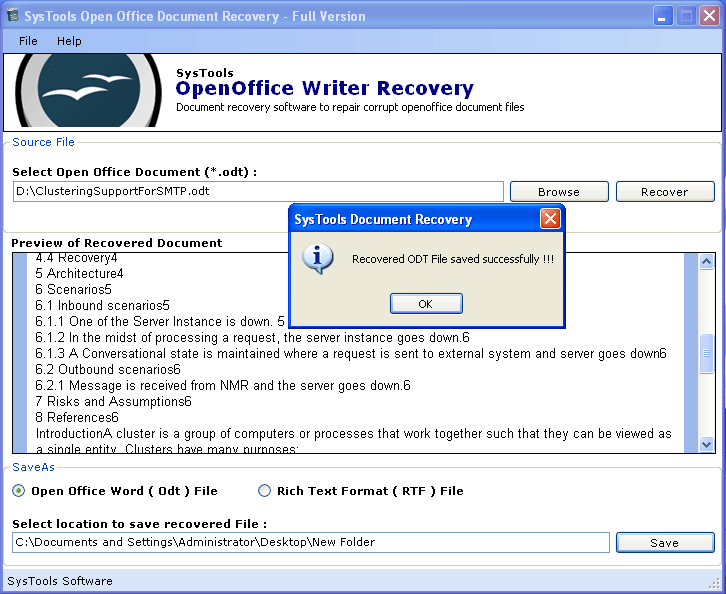 Open Office Writer Recovery Screenshot