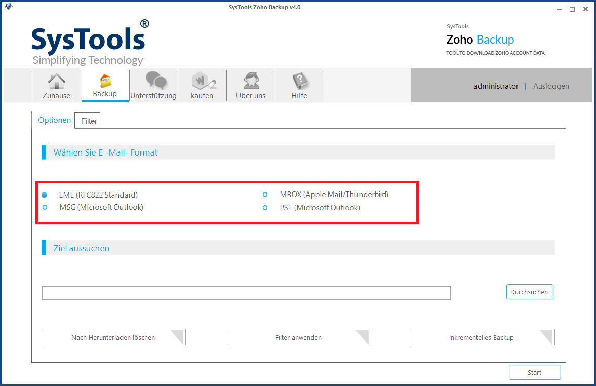 Exportieren Sie Zoho-E-Mails