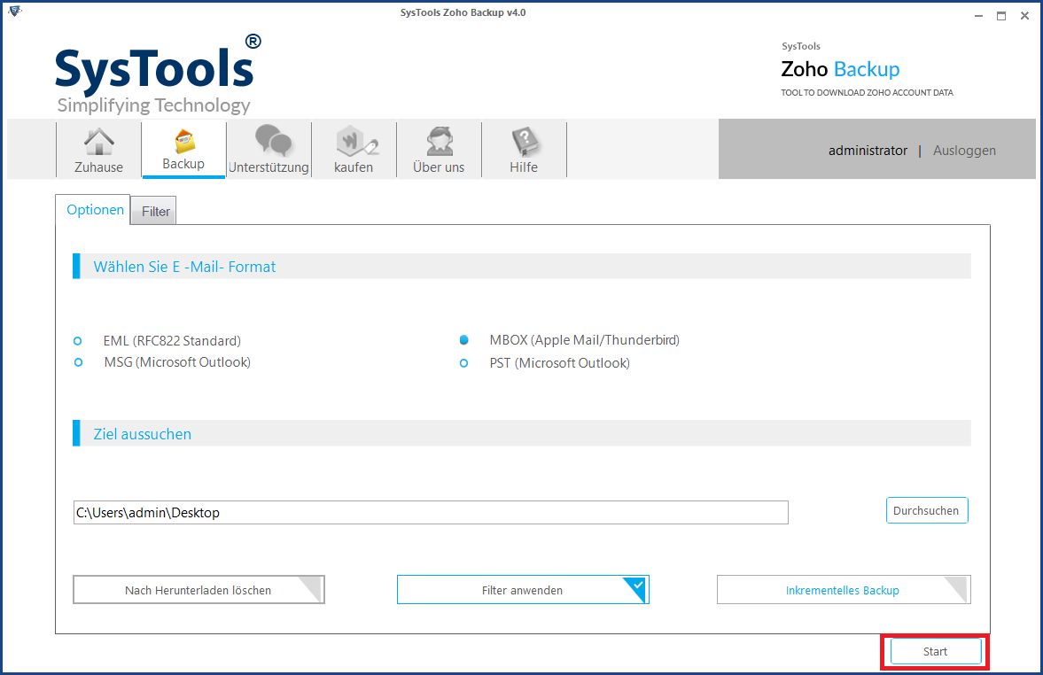 Alle E-Mails aus Zoho exportieren