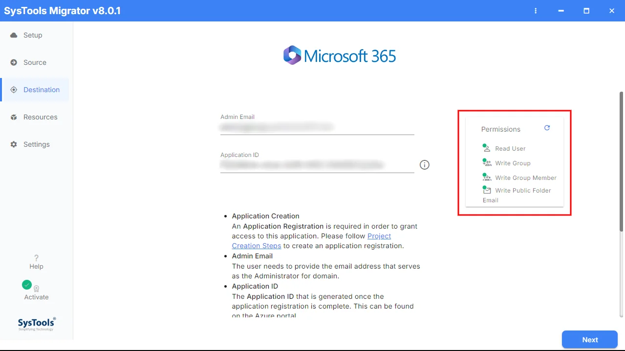 Destination Permissions Validated