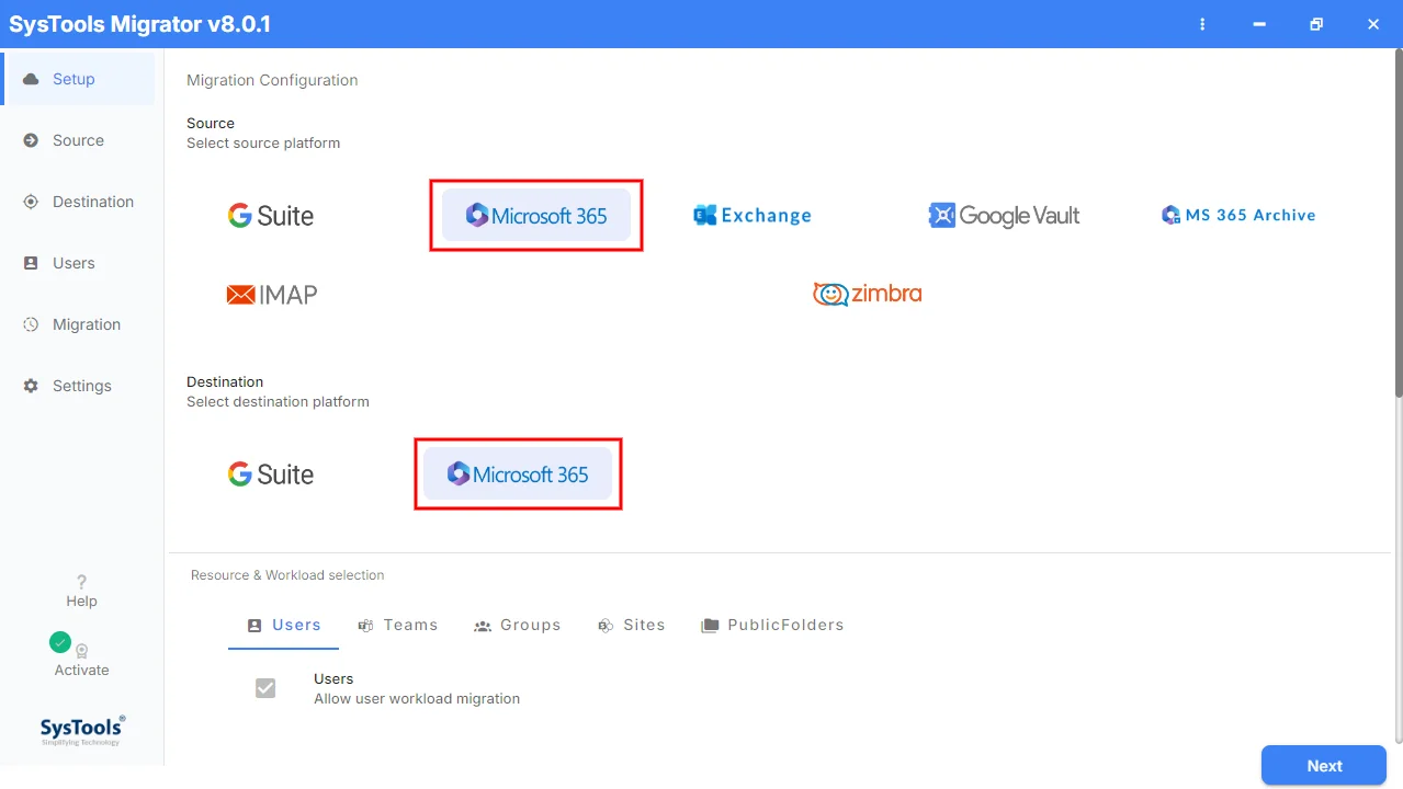 Select Source and Destination