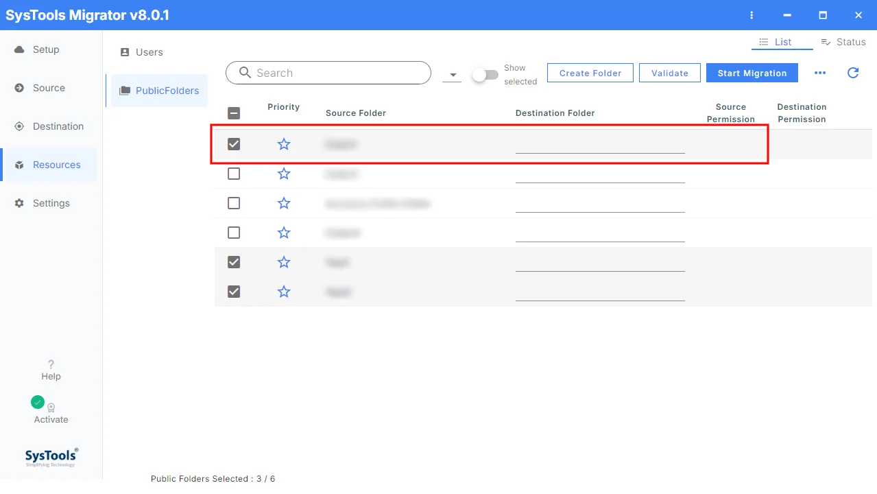 select folders