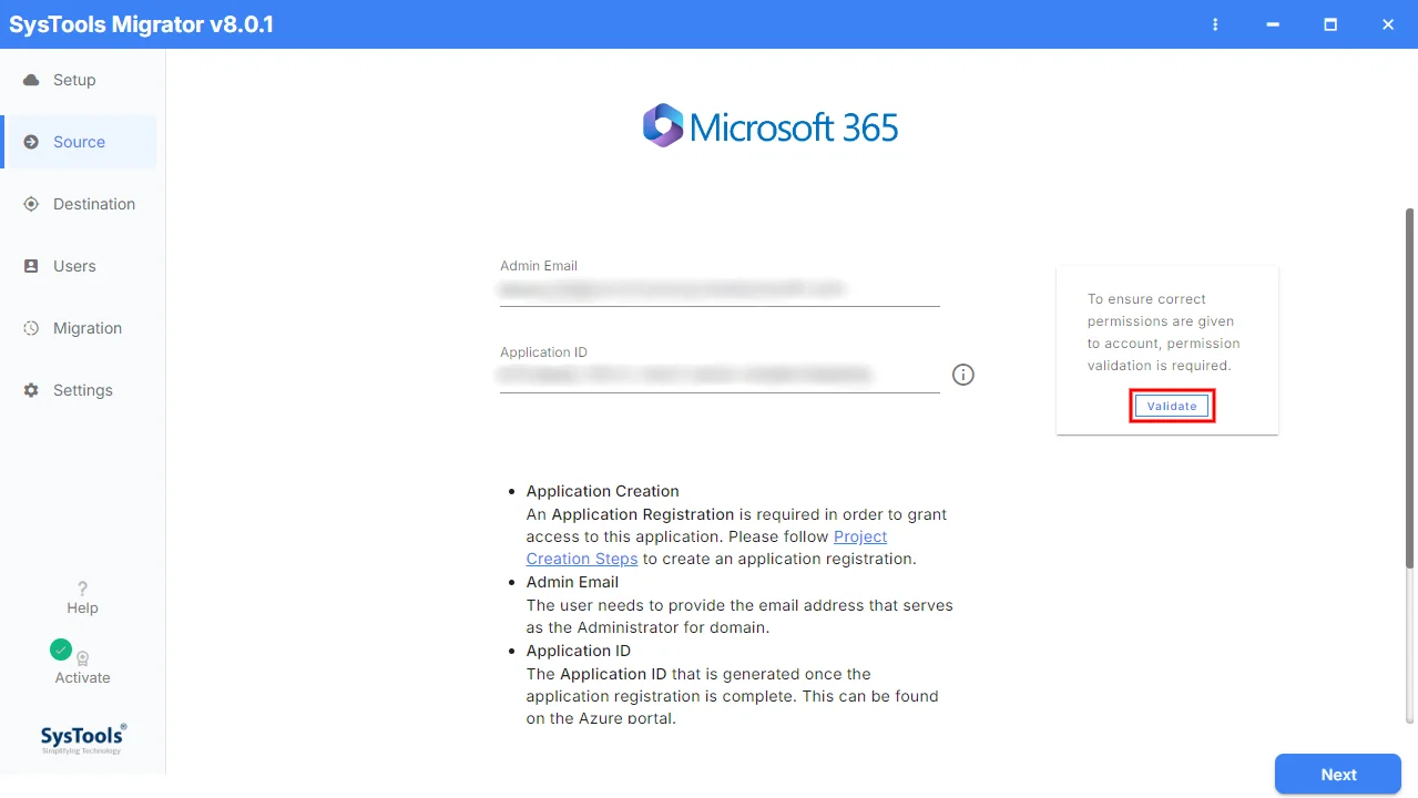 validate credentials