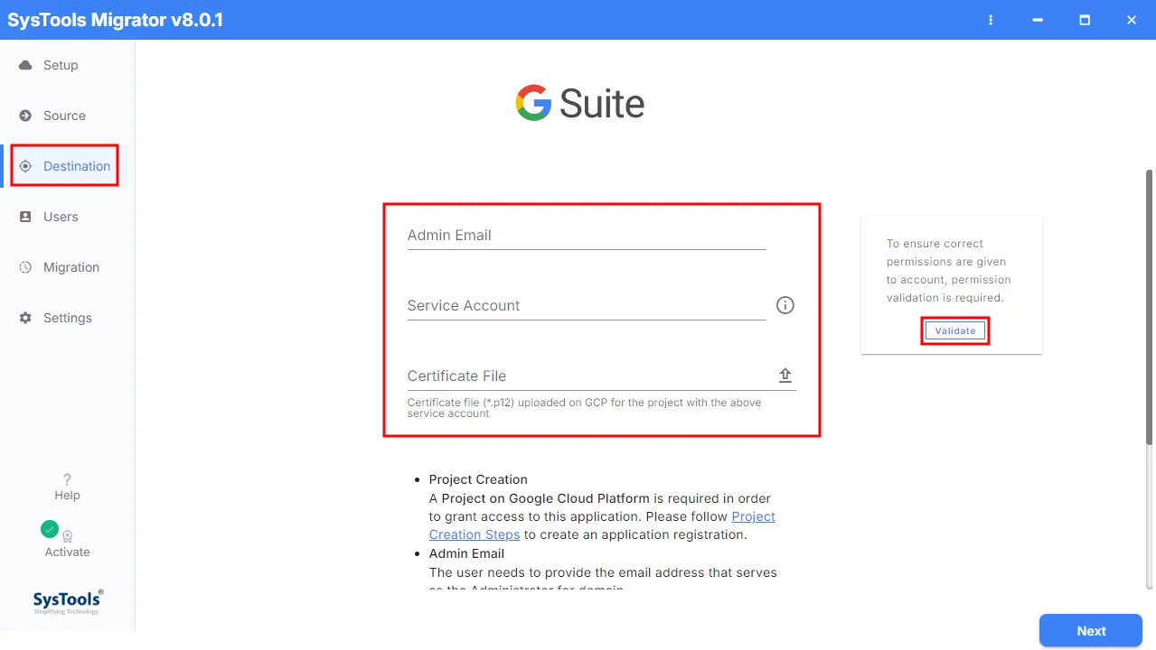 validate destination