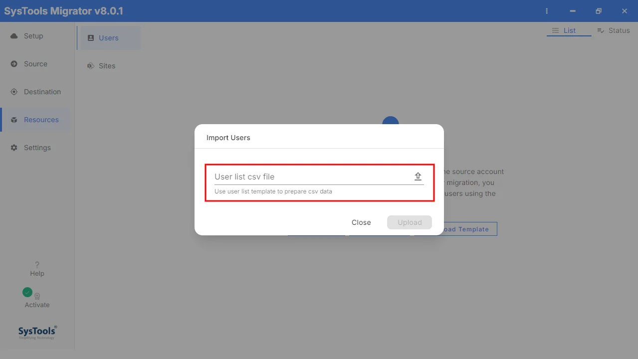 upload user list csv