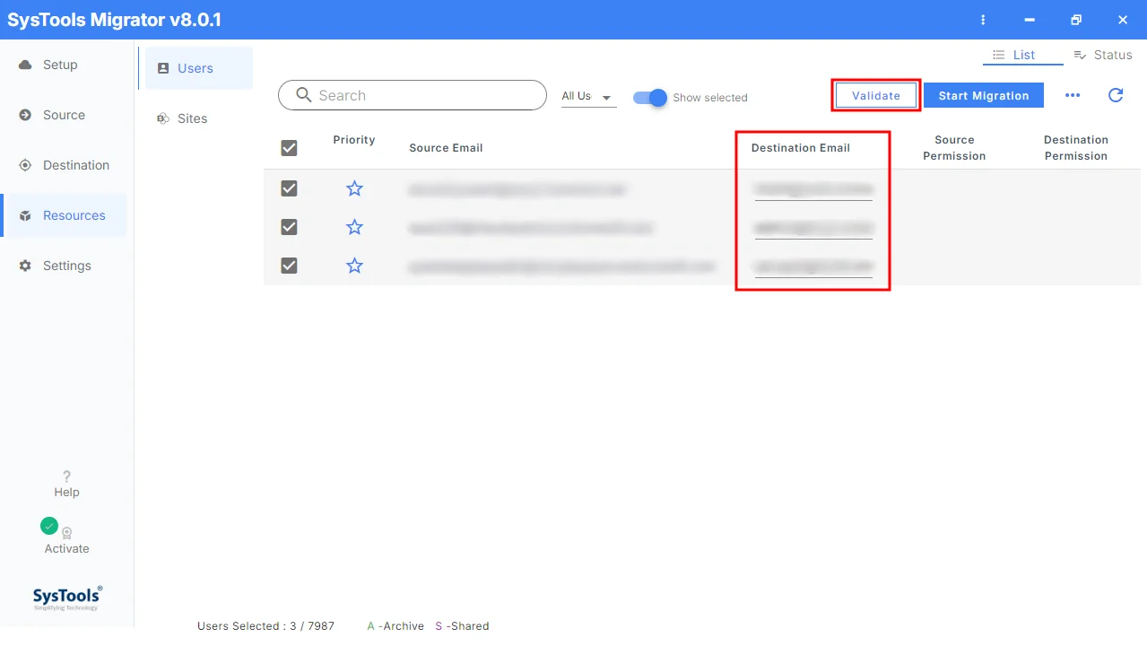 provide destination credentials
