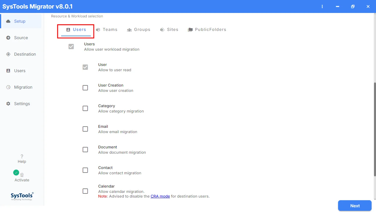 select user workloads
