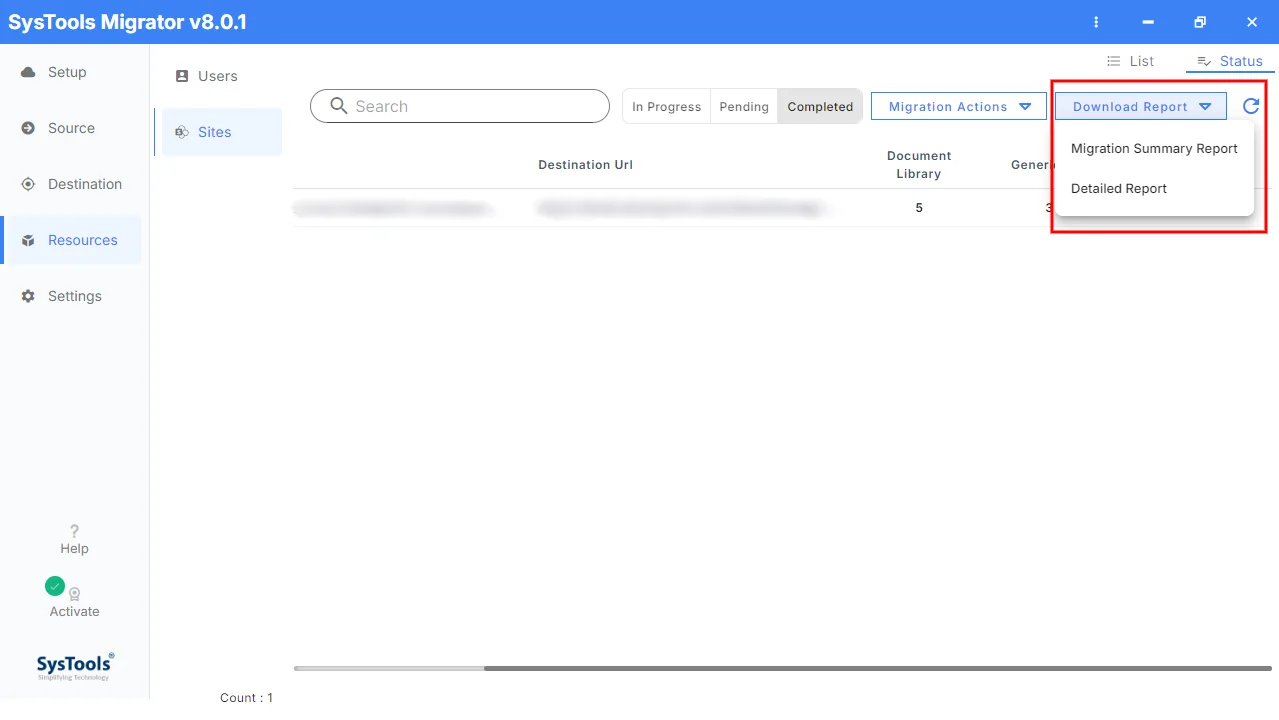 summary report options