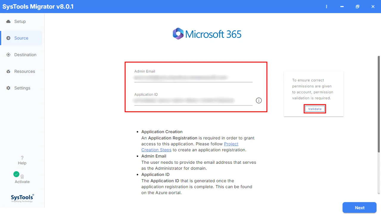 validate credentials