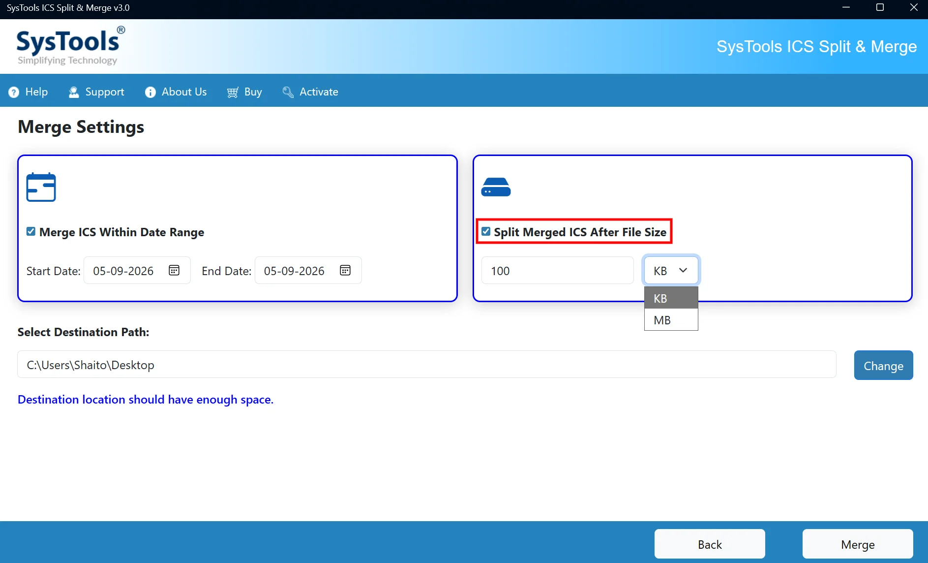 split files after merging