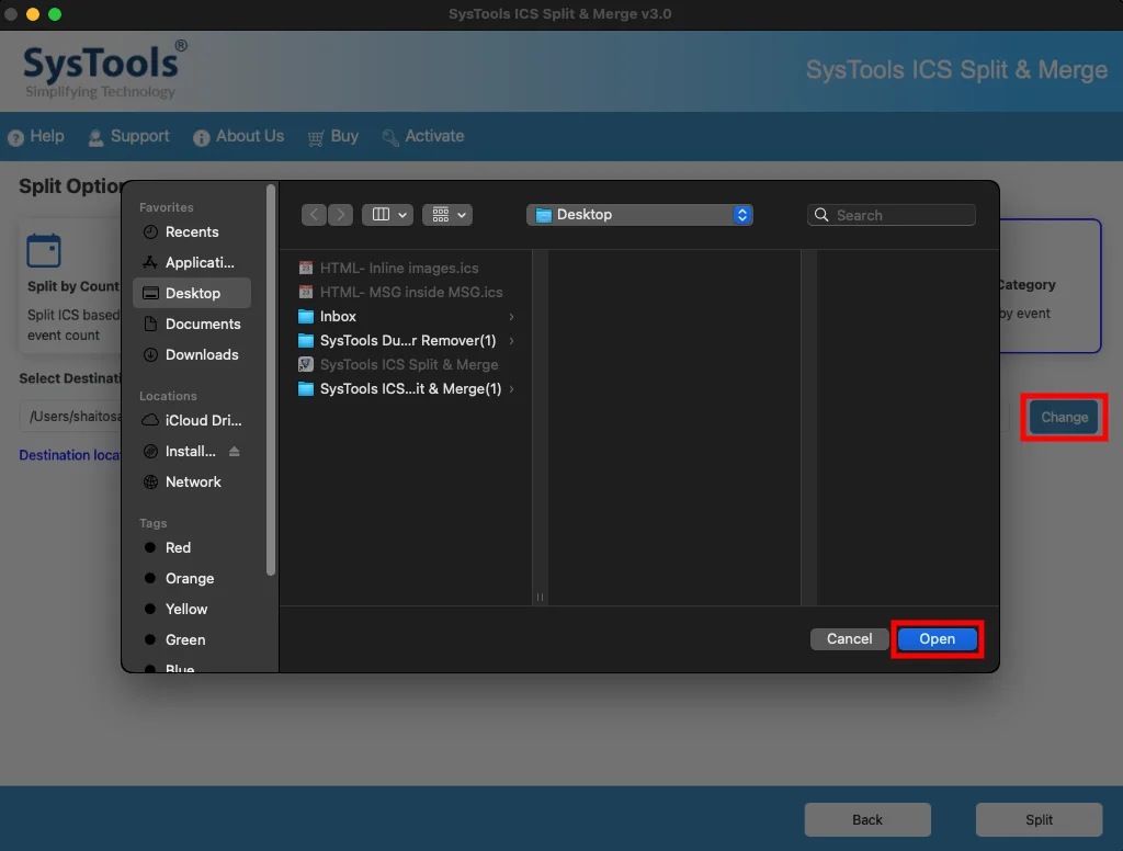 browse for output destination