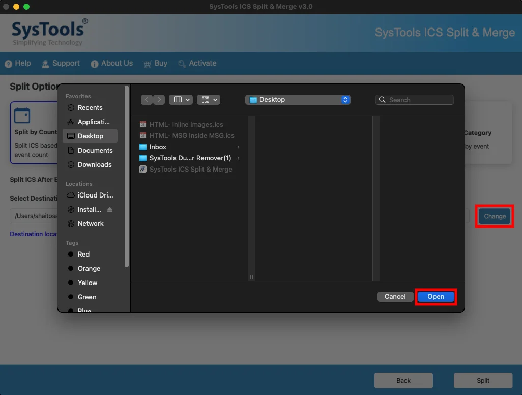 browse for output destination