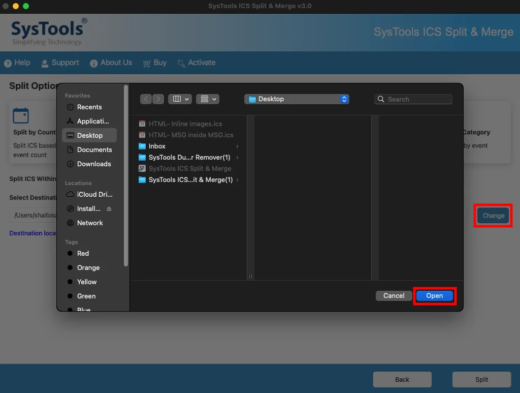 browse for output destination