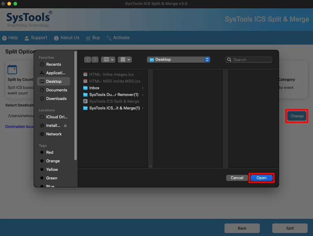 browse for output destination