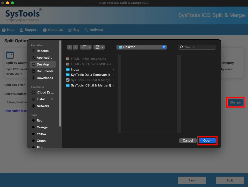 browse for output destination