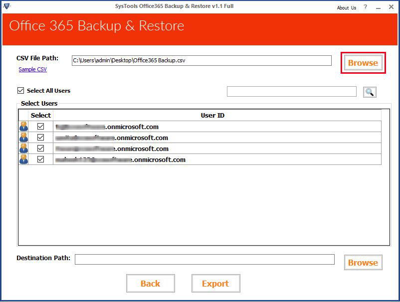 systools office 365 backup application impersonation